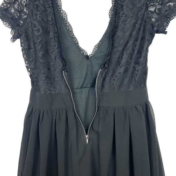 Black Deep V Neck Lace Mini Dress Large - Picture 7 of 8